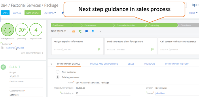 Opportunity-sales process next steps